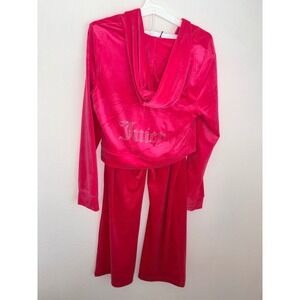Juicy Couture Tracksuit Pink party XL Velour Rhinestone Zip Hoodie Pants Bling